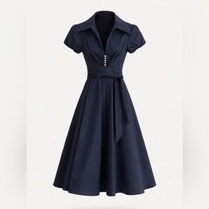 le chateau Navy Vintage-Inspired Fit-and-Flare Dress
